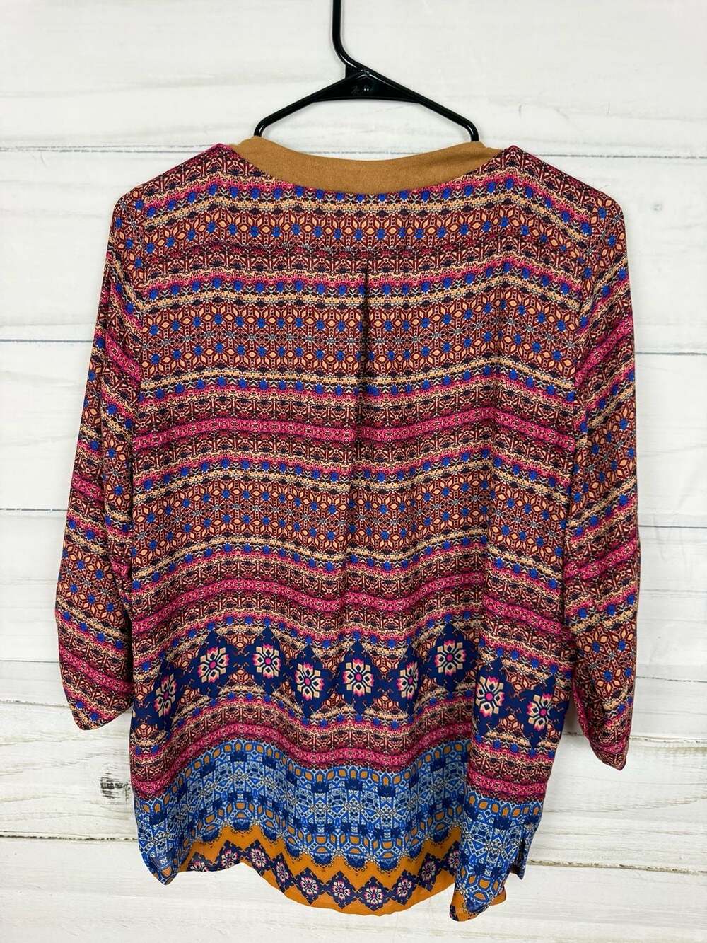 Tacera Women's Size M Lace-Up Front Geometric Print Blouse - Picture 2 of 7
